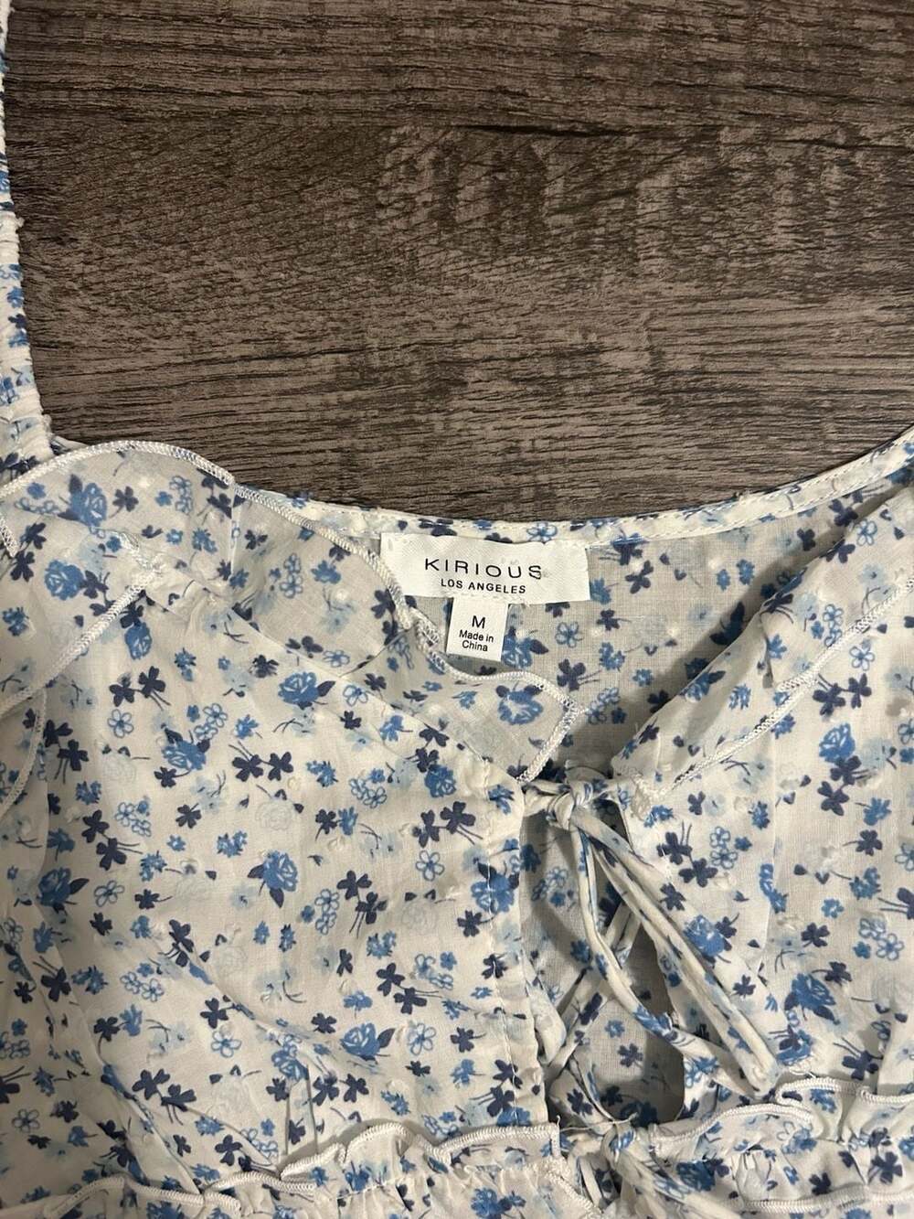 Kirious Los Angeles Blue Floral Ruffle Strap Tie-Front Peplum Top - Picture 3 of 4